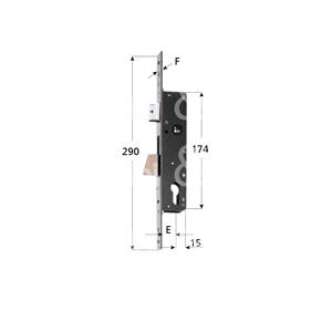 ELECTA LOCK para jambas laterales, Perno oscilante, pestillo reversible, frontal de acero inoxidable 22X290mm, cilindro con forma, no - Product Image 1