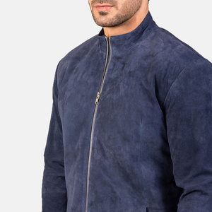 <b>Men's</b> Blue Suede Bomber <b>Jacket</b> Stand Collar Zip Front Casual Slim Fit Regular Length Autumn Wear - Product Image 5