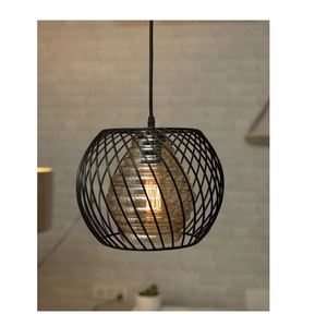 Haute qualité rétro décoratif suspension lampe chanvre corde bougie lustre métal noir rond Vintage suspension lampe fête fournitures - Product Image 1