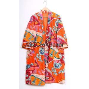 Chaqueta Kimono Kantha de Lujo, Acolchada, Estampada a Mano, 100% Algodón, Elegante, Ropa Festiva de Invierno, Transpirable y Suave para Mujer - Product Image 1