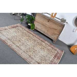 Tapis en laine turque vintage de 3.8x6,5 pieds, tissage plat en patchwork beige et marron avec support en latex pour les décorations de salon - Product Image 4