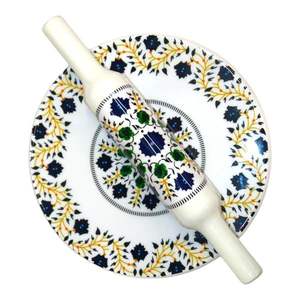 Wooden <b>Rolling</b> <b>Pin</b> and Board Set with <b>Marble</b> Design Print Traditional Chakla Belan Kitchen Tool - Product Image 3