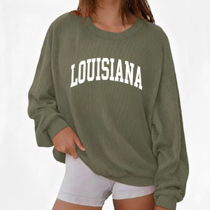 Sweat-shirt oversize pour femme, col montant, imprimé, streetwear, en coton French Terry, coupe décontractée, pull d'hiver avec badge - Product Image 1