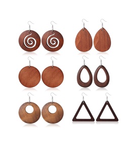 4 pares de pendientes colgantes de declaración para mujer, pendientes de gota de madera étnicos, pendientes colgantes de acero inoxidable, pendientes de gota ligeros - Product Image 1