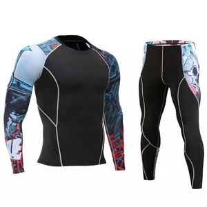 GAF Custom Printed <b>Mens</b> Long Sleeve BJJ MMA Rash Guard <b>Mens</b> <b>Compression</b> Tights Tee <b>Shirt</b> Leggings Set - Product Image 6