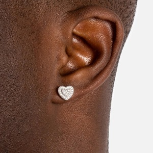 Boucles d'oreilles de luxe en forme de coeur pour hommes et femmes ton argent glacé Micro pavé diamant Style Hip Hop bijoux - Product Image 1