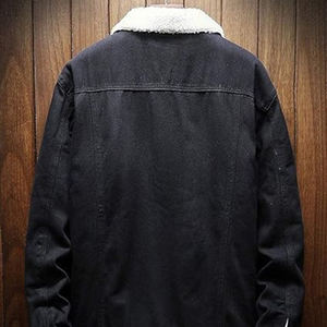 Veste de camionneur Sherpa décontractée pour hommes veste d'hiver en jean doublé de style occidental 100% coton lavable à motif solide veste en jean Hip Hop - Product Image 6