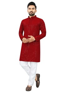 Pijama Kurta de manga larga de tela de algodón suave para hombre para fiesta informal festiva de proveedor indio a precio a granel - Product Image 2
