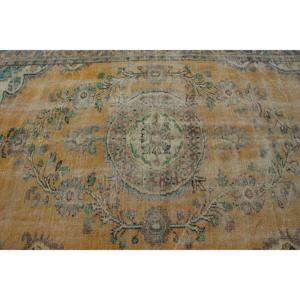 5.6x9.2 ft Rug, Vintage Turkish Large Rug, <b>Yellow</b> <b>Wool</b> Rug - Product Image 5