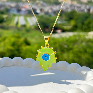Bảo Vệ Đồ Trang Sức Prehnite Ngọc Với Màu Xanh <span class=keywords><strong>Evil</strong></span>-Eye Quyến Rũ Mặt Dây Chuyền 18K Mạ Vàng Đính Cườm Thiết Kế Prong Set Mặt Dây Chuyền Vòng Cổ - Product Image 5