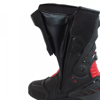 Bottes de moto durables, lourdes et personnalisées, avec logo imprimé noir et rouge, en cuir résistant à l'eau.