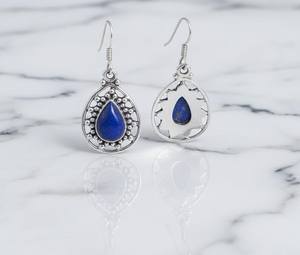 ต่างหูห้อยทรงหยดน้ำลาพิส ลาซูลี ประดับลูกปัดสีทองเงินลายรัศมีดวงอาทิตย์ สีน้ำเงินเข้ม น่ารัก สไตล์โบโฮ ของขวัญสำหรับงานฉลองครบรอบ - Product Image 2