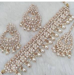 Conjuntos de joyería de trabajo de piedra hecha a mano y perlas de alta calidad, collar más vendido, pendientes y Tikka, conjunto de joyería de moda para mujer - Product Image 3