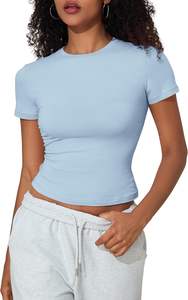 Camiseta de algodón de manga corta para mujer, informal, ligera, suave, a la moda, de color liso, holgada, estilo crop, para uso diario - Product Image 3