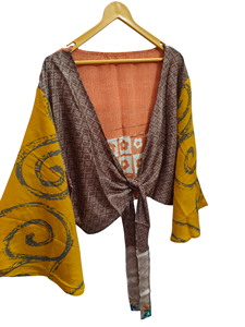 เสื้อผูกด้านหน้าแบบฮิปปี้สำหรับใส่ในฤดูร้อนเสื้อผูกเน็คไทด้านบนทำด้วยมือของอินเดียทำด้วยมือเสื้อคลุมรอบผ้าไหมเสื้อครอปฤดูร้อน - Product Image 5