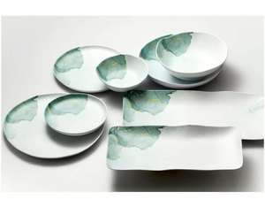 Assiette et bol en mélamine écologique de qualité supérieure sans BPA et sans danger pour les aliments avec texture peinture florale motif végétal déco - Product Image 1