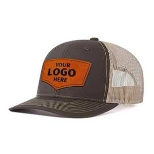 Sombrero de camionero de malla Snapback de 6 paneles de alta calidad Unisex, parche de cuero con logotipo personalizado para pesca deportiva, uso informal - Product Image 6