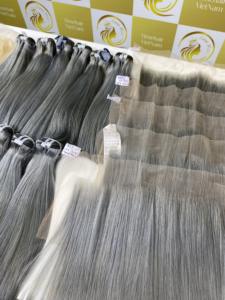 Usine En Gros Cheveux Vietnamiens Gris Crépus Droite Remy Fermeture Frontale Double Dessiné Vierge Trame Humaine Extensions Droites - Product Image 5