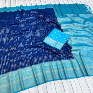 Premium Pure Khaddi Georgette Saree with Jacquard Zari Weaving Rich Pallu And Elegant Border With Running <b>Blouse</b> Piece - Product Image 1