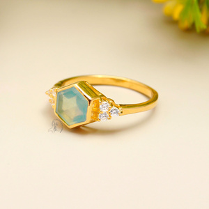 Anillo de Piedra Preciosa Semipreciosa de Aguamarina con Corte Hexagonal Natural, Plata de Ley 925, Joyería Fina Única, para Venta al por Mayor ODM - Product Image 3