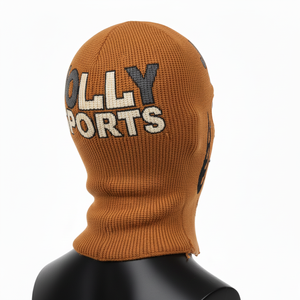 Balaclava pour homme en tissu acrylique épais à côtes, 320 GSM, marron, pour temps froid, avec logo appliqué personnalisé - Product Image 5