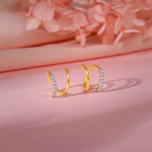 Boucles d'oreilles à la mode religieuses Spiral Glow Diamond Stud Titane plaqué or et laiton avec Zircon et perle pour les fêtes et les cadeaux - Product Image 2