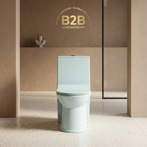 WC monobloc bleu clair finition mate, chasse d'eau par le haut, en céramique, à poser au sol - Product Image 6