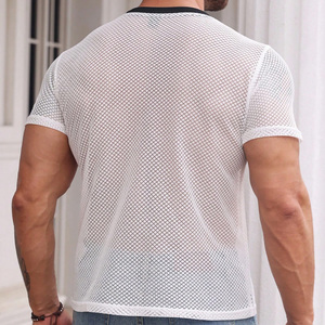 Camiseta de malla lisa para hombre, con logo personalizado, cuello redondo, transpirable, ligera, informal, deportiva, venta al por mayor del fabricante - Product Image 2
