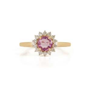 14K <b>Gold</b> Pear Cut Pink <b>Sapphire</b> Diamond Halo <b>Ring</b> Rhodium Plated Luxury Women's Anniversary Jewelry - Product Image 1
