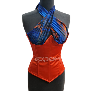 Corset de maintien de forme en satin orange style streetwear avec détails en boucle imprimés marbrés et ensemble jupe courte, fournisseur - Product Image 1