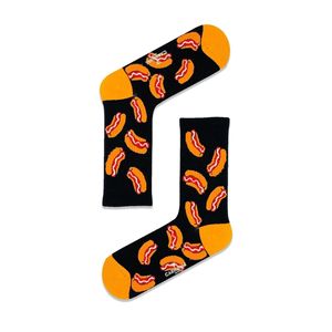 Fun Colorful Unisex 100% Cotton Homewear <b>Socks</b> with Hot <b>Dog</b> Pattern Weave Eye-Catching Design for Style and Comfort in Black - Product Image 1