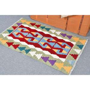 Alfombra Turca de 2.4x3.7 pies, Alfombra de Lana Vintage Roja Ombré - Product Image 4