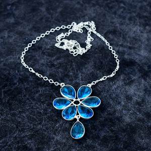 Topaze bleue poire forme pierre précieuse 925 argent plaqué collier pour femmes anniversaire chaîne collier demoiselle d'honneur collier cadeaux pour elle - Product Image 2