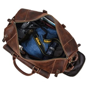 Bolsa de lona de cuero genuino grande de Estilo Vintage para hombres patrón de caramelo Weekender bolsa de viaje para actividades al aire libre padrinos de boda - Product Image 3