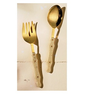 Juego de cubiertos negros y dorados con mango de resina negra JUEGO DE SERVIDOR DE SALAD PRODUCTO INDIO HECHO A MANO TARIFA DE FÁBRICA DISPONIBLE - Product Image 5