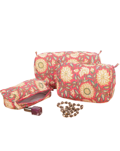 Sac de voyage cosmétique en coton matelassé, écologique, résistant à l'eau et durable |   Organisateur de maquillage à fermeture éclair tendance avec poignée souple - Product Image 4