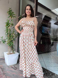 Robes d'été haute couture Boho élégantes longues Maxi Robes col en O à volants Longueur de plancher pour l'occasion Porter une taille naturelle tissée - Product Image 2