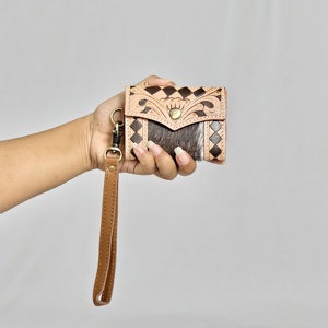Top Selling High Quality Genuine Leather <b>Card</b> Holder Geometric Pattern Vintage Style Detachable Strap Unisex Designer <b>Wallet</b> - Product Image 2