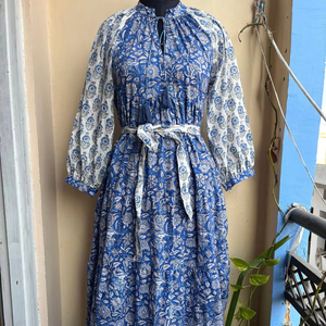 Vestido maxi de algodón con estampado de bloques de colores mezclados, vestido Maxi largo de verano con bolsillos - Product Image 1