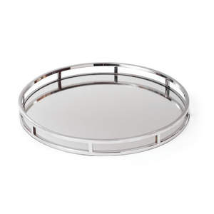 Elegante Bandeja Redonda Plateada con Espejo, Moderna Bandeja Decorativa de Acero Inoxidable con Borde Acabado para Decoración del Hogar y Bodas - Product Image 1