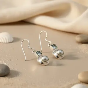 Pendientes de Plata de Ley 925 con Perlas y Piedras Preciosas, Joyería Exquisita para Mujer - Product Image 1