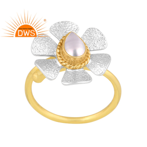 Dernière conception faite à la main 18K plaqué or ensemble de perles naturelles forme florale bague empilable Demi fabricant de bijoux fins - Product Image 1