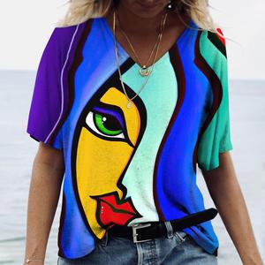 Camiseta de mujer Arte abstracto Impresión DE CARA Ropa de niñas 3D de gran tamaño Clásico de manga corta Tops Moda femenina Casual 2025 - Product Image 5
