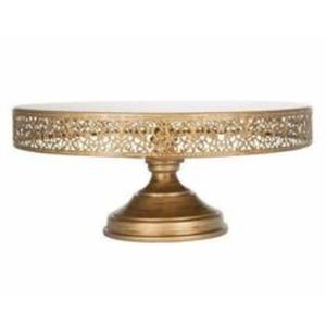 Soporte para Tartas de metal dorado de inspiración real con lujoso chapado en oro y grabados florales para panadería y estilo de eventos - Product Image 6