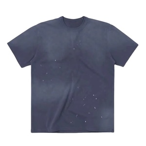 เสื้อยืดวินเทจพิมพ์ลายจุดแบบแอซิดวอชทรงโอเวอร์ไซส์สำหรับผู้ชาย ผ้าฝ้าย 100% ดีไซน์ลำลอง แขนสั้น ผ้าถักสีพื้น - Product Image 1