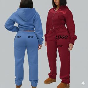 2025 personnalisé bouffée impression deux pièces pantalon ensemble femmes survêtements haute qualité recadrée à capuche et pantalons de survêtement ensemble femmes survêtement ensemble - Product Image 1