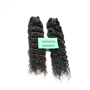Vente en gros 100% cuticules alignées couleur noire naturelle vague bouclée extensions de cheveux humains vierges indiens Temple cheveux humains vierges bruts - Product Image 1