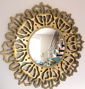 Espejo de pared tallado en círculo, espejo redondo grande dorado para sala de estar, espejo de dormitorio, regalo de espejo - Product Image 1