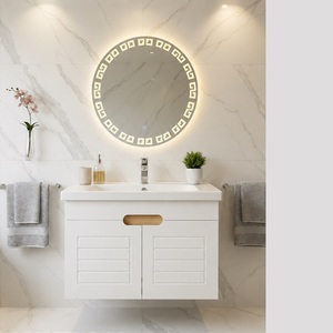Conjunto de Muebles de Baño Premium con Encimera de Madera, Lavabo Sobre Encimera y Espejo LED Retroiluminado, Gabinete Blanco Estilo Shaker de 100cm 120cm - Product Image 5