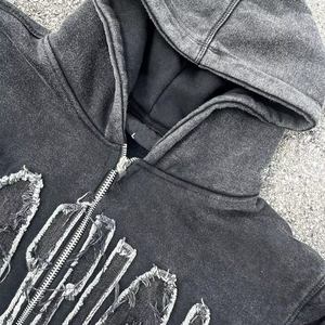 Gran oferta, sudaderas con capucha bordadas de angustia personalizadas para hombres, sudaderas con capucha transpirables y ecológicas de estilo Vintage para hombres desgastados - Product Image 5